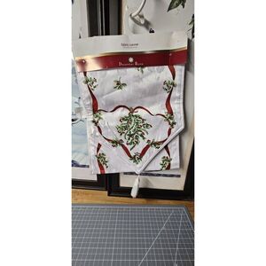 NWT December Home fabric runner 13"x70" w/tassels red‎ ribbons and Holy